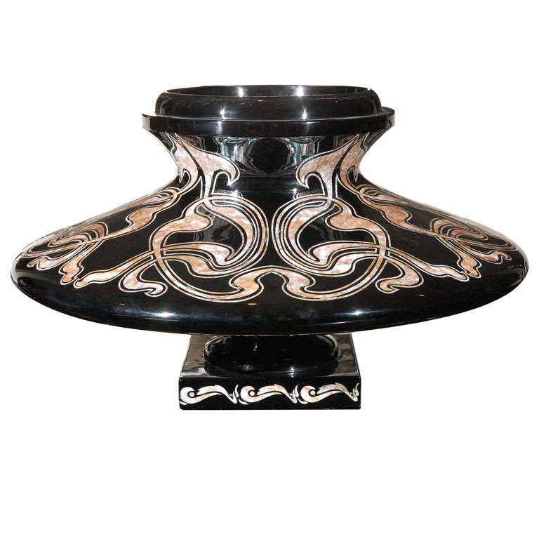 Mother of Pearl and Black Lacquer Decorative Planter For Sale