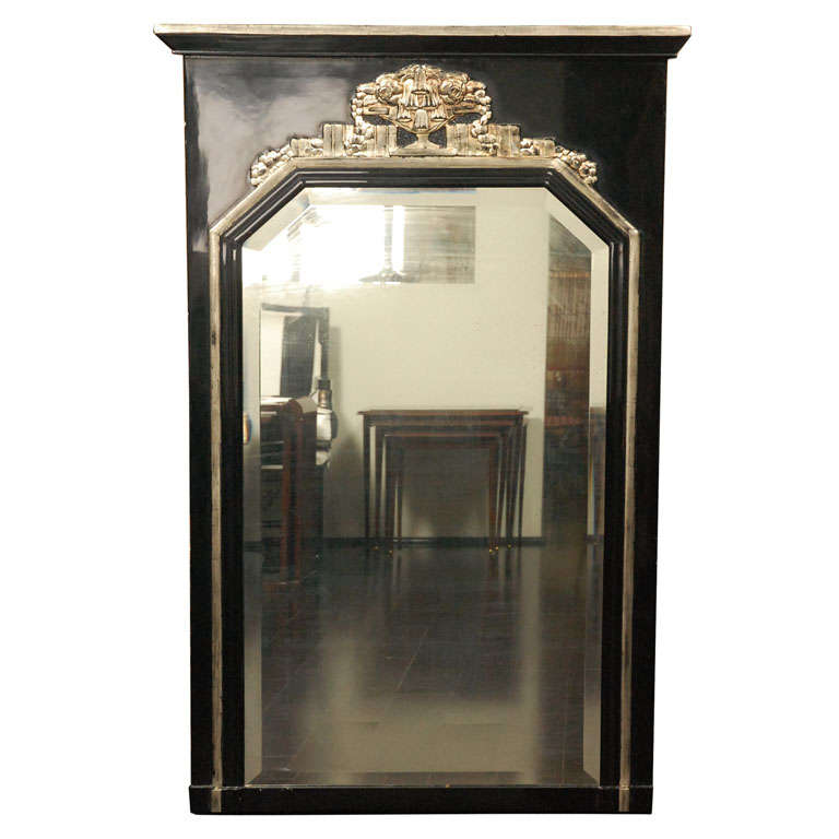 French Art deco Black and White Gold Leaf Wall Mirror