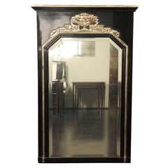 Antique French Art deco Black and White Gold Leaf Wall Mirror