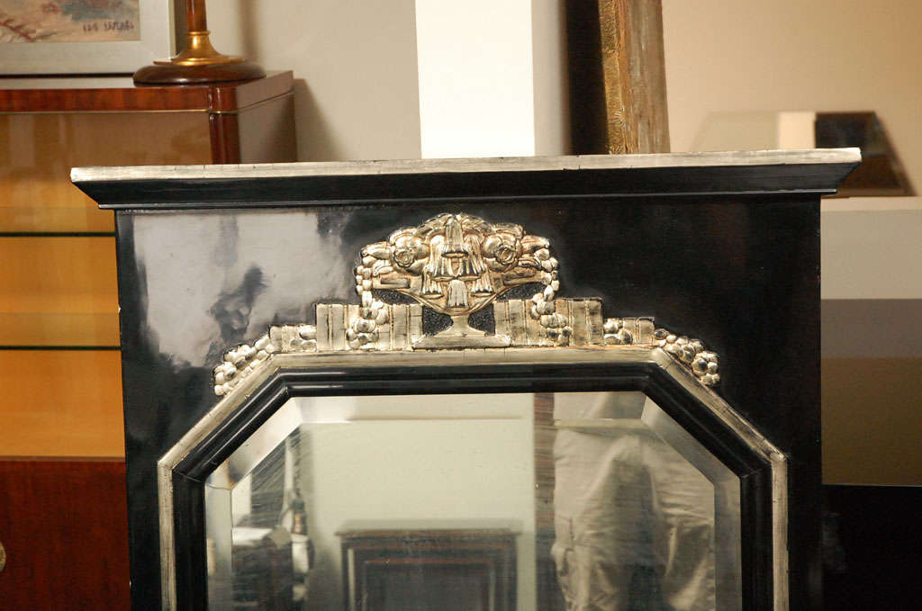 French Art deco Black and White Gold Leaf Wall Mirror For Sale at