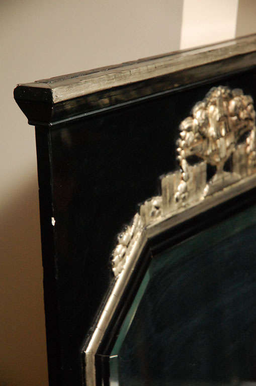 French Art deco Black and White Gold Leaf Wall Mirror For Sale at