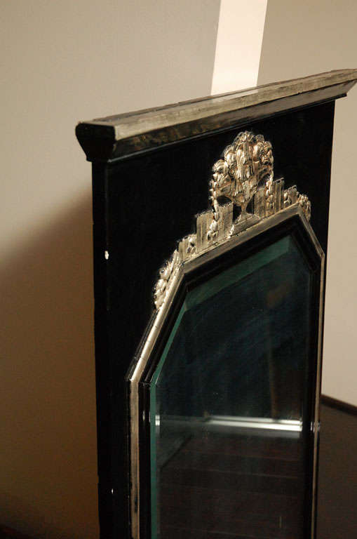 French Art deco Black and White Gold Leaf Wall Mirror For Sale at