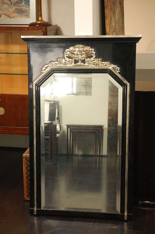 French Art deco Black and White Gold Leaf Wall Mirror For Sale at