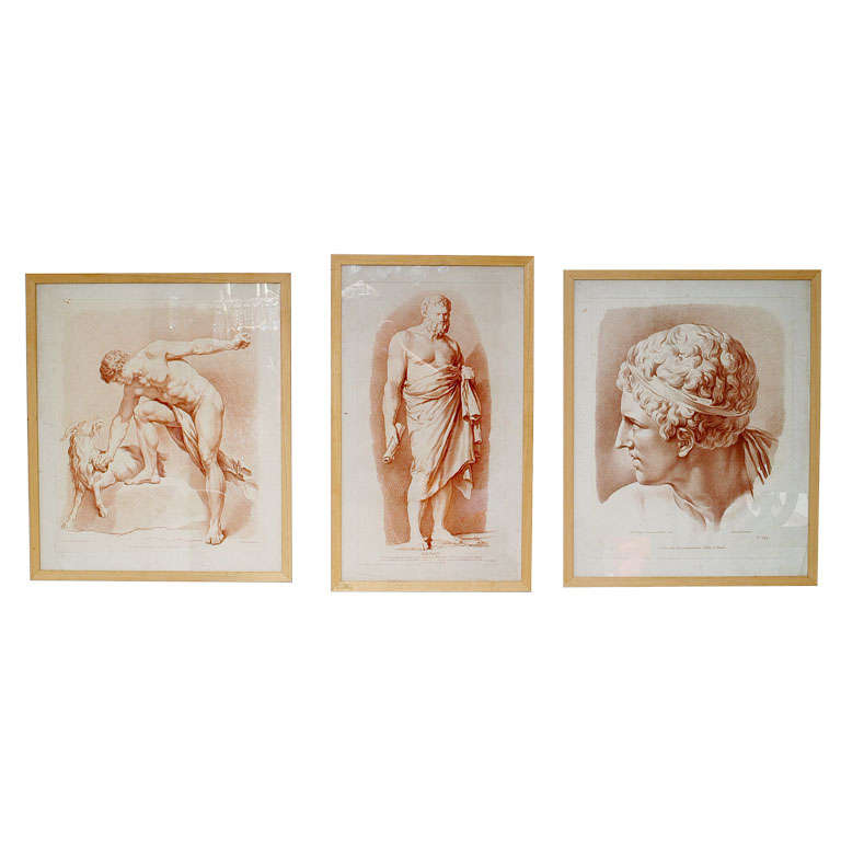 Set of  Three Classical Drawings For Sale