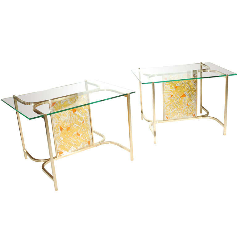 Pair of Italian Brass and Lucite Side Tables