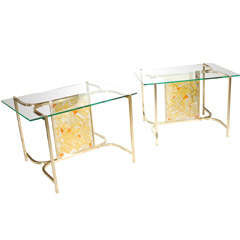 Pair of Italian Brass and Lucite Side Tables