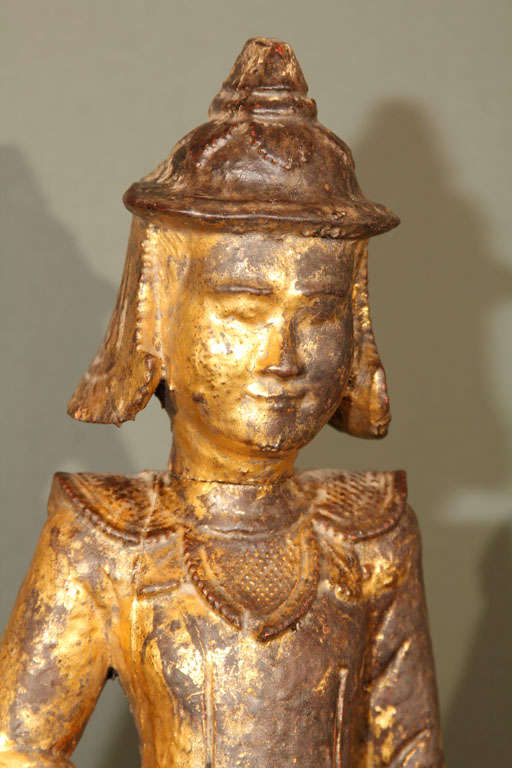 Lacquered Burmese Carved Wood Soldier For Sale