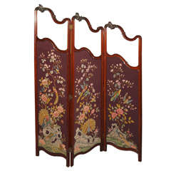 Antique English needlepoint and mahogany screen.