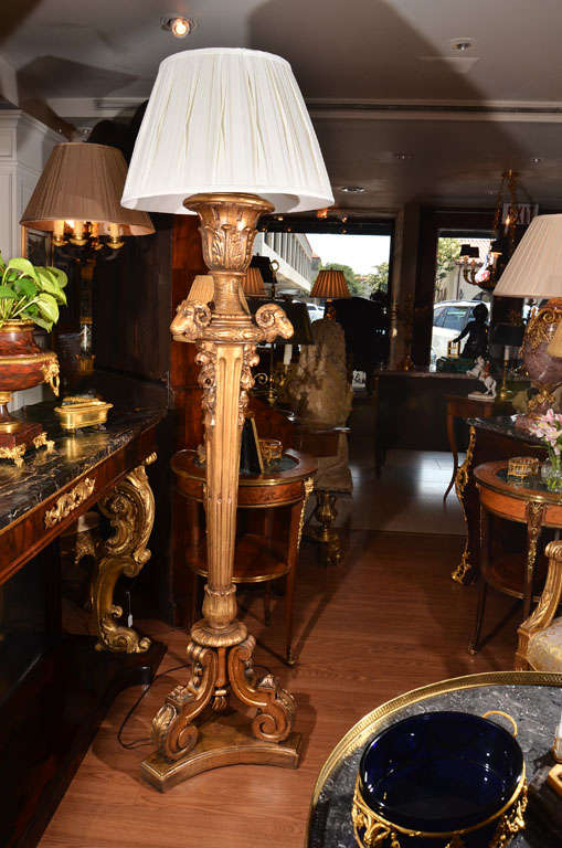 19th c Louis XVI carved and gilded floorlamp