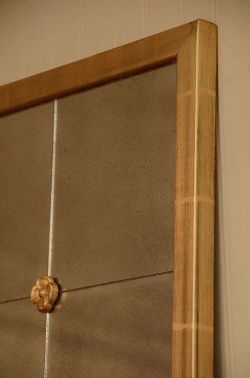 French Segmented Antiqued Mirror w Rosettes In Excellent Condition In Southampton, NY