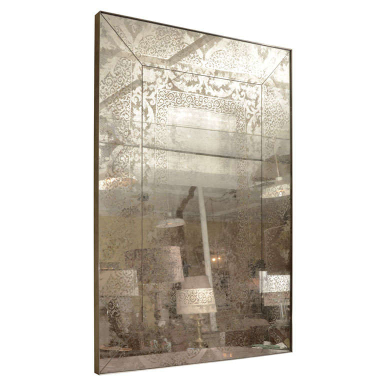 Intaglio Design Silvered Mirror For Sale