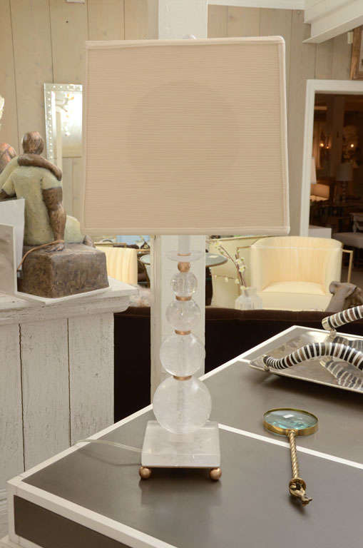 Pair of Rock Crystal Ball Lamps with Custom Shades For Sale at 1stDibs