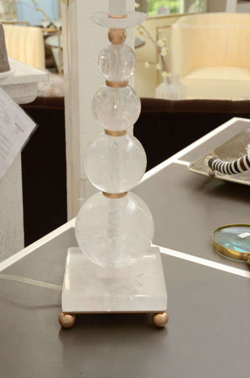 Pair of Rock Crystal Ball Lamps with Custom Shades For Sale at 1stDibs