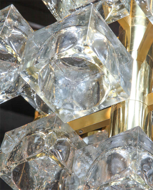 American Sciolari 13 Light Ice Cube Glass Brass Chandelier