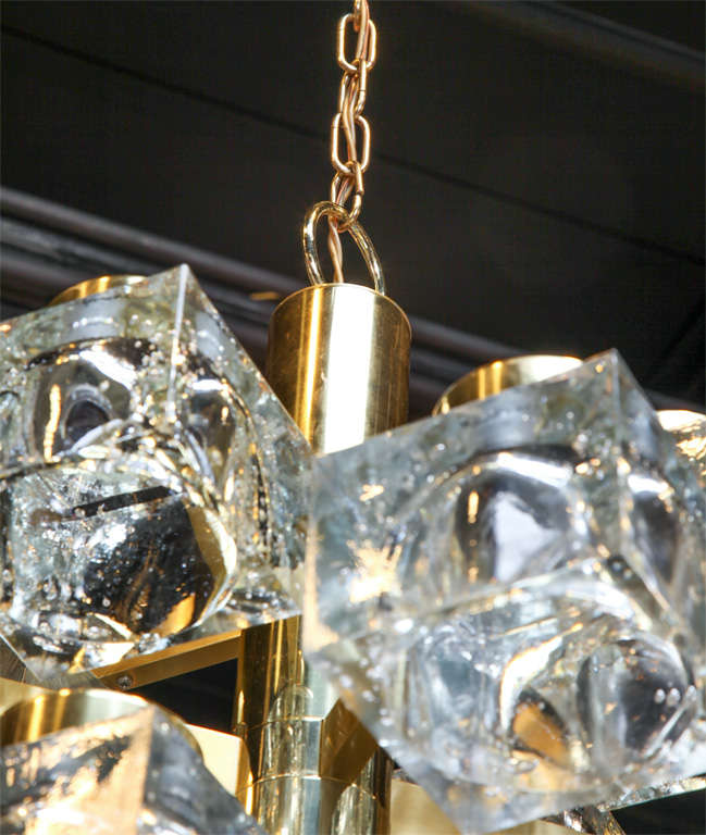 Late 20th Century Sciolari 13 Light Ice Cube Glass Brass Chandelier