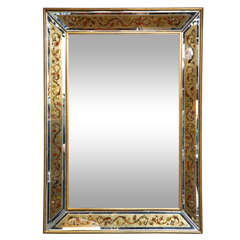 Italian Eglomise Wall Mirror with Giltwood Frame