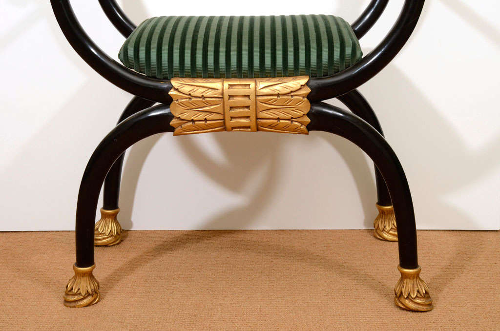French Regency Style Lacquer Bench with Gilt Carving