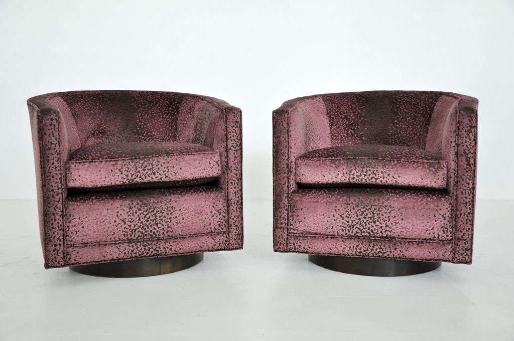 Dunbar swivel lounge chairs by Edward Wormley.  Newly upholstered in textured velvet.