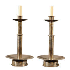 Pair of Silver Plated Candlestick Lamps