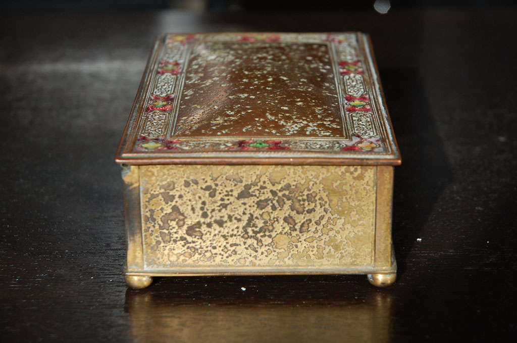 20th Century Nice Tiffany Furnaces bronze box, with gold dore patina enamel