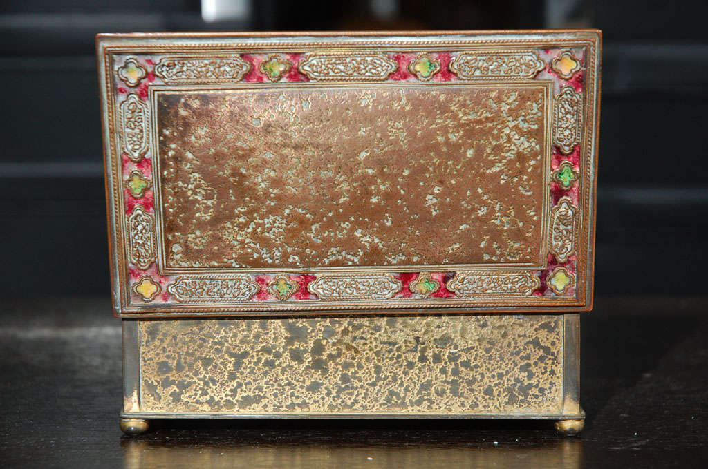 Nice Tiffany Furnaces bronze box, with gold dore patina enamel 1