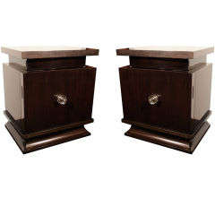 Pair of Modernist End Tables with Stylized Glass Ball Pulls