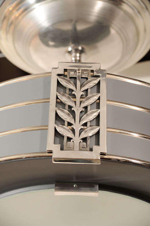 Spectacular Art Deco Cylindrical Chandelier with Chrome Banding