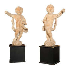 Pair  Of 17th  Century  Carved  Wood  Putti