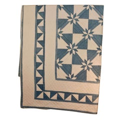 Blue and White American Quilt with star motif