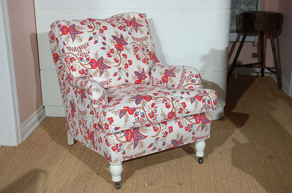 Pair of vintage Club Chairs upholstered in John Robshaw Textile