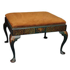 19th c.  Large George II Style Polychrome, Parcel Gilt Bench