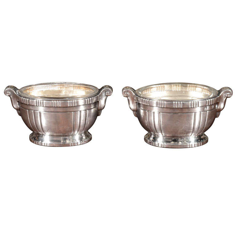 Pair of Silver Salt Cellars by Sue et Mar For Sale