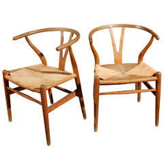 Hans Wegner Y " wish bone pair of oak chairs for C Hansen