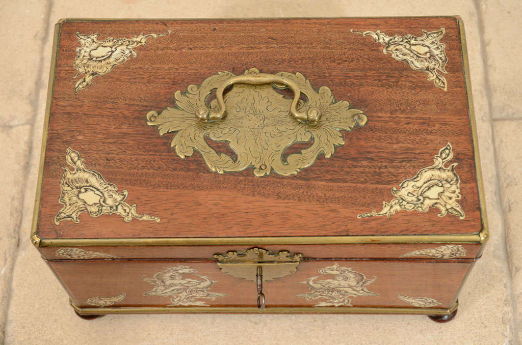 18th Century and Earlier A mid 18th German Ivory Inlaid Mahogany Box