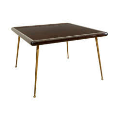 Vintage A T.H. Robsjohn-Gibbings Square Wooden Table with Brass Legs.