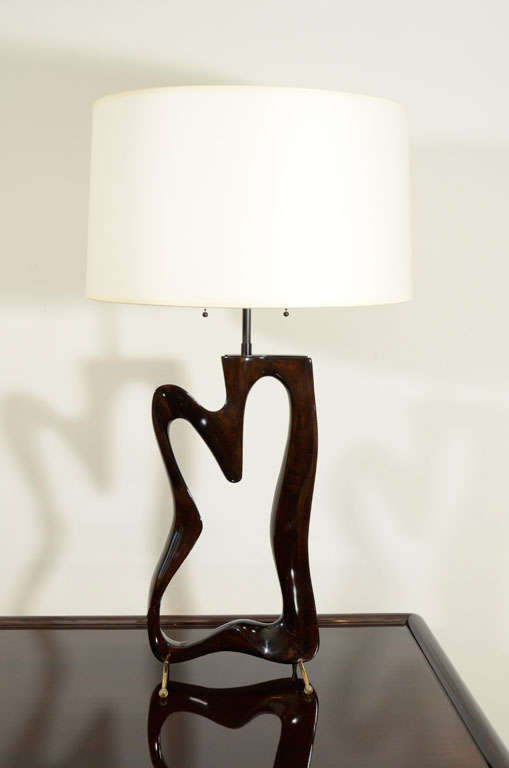 A 1950's  Sculptural Abstract Pierced Wood Table Lamp.