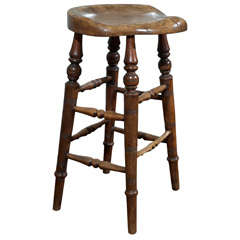 Antique English Elm Wood Saddle Seat Stool