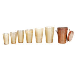 Antique Set of Six Graduated Horn Beakers and Leather Case