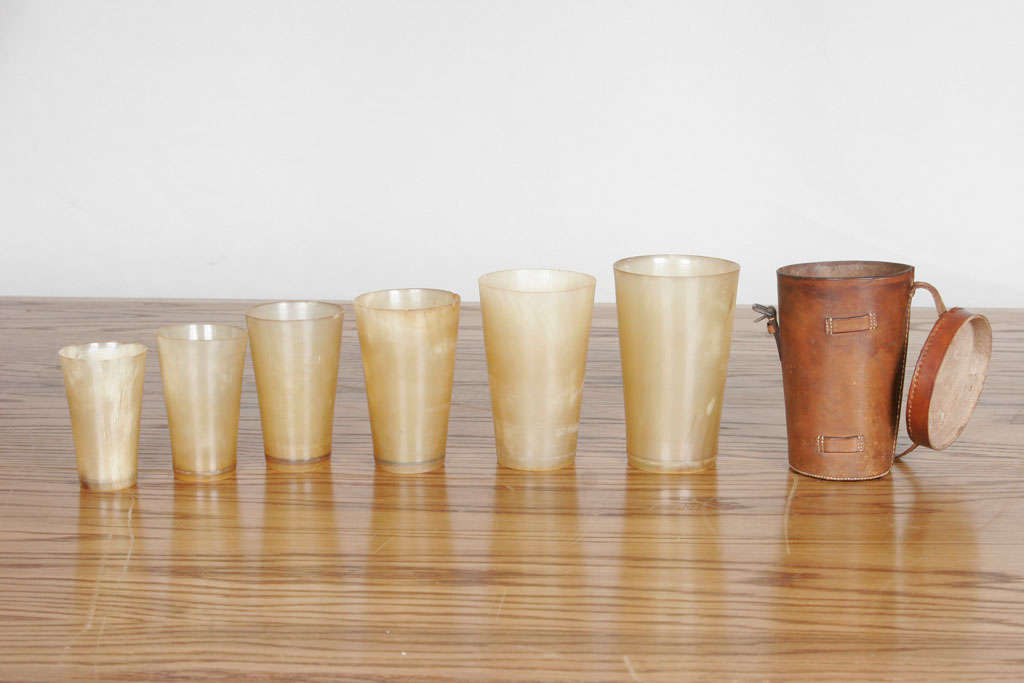 Set of Six Graduated Horn Beakers and Leather Case For Sale at 1stDibs