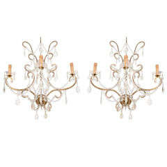 Exquisite Pair of Murano Glass Crystal Sconces