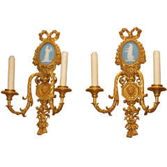 Pair Antique Ormulu and Wedgwood Sconces made for J.E. Caldwell