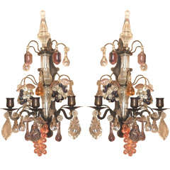 Pair of Antique French Baccarat Crystal Bronze Sconces