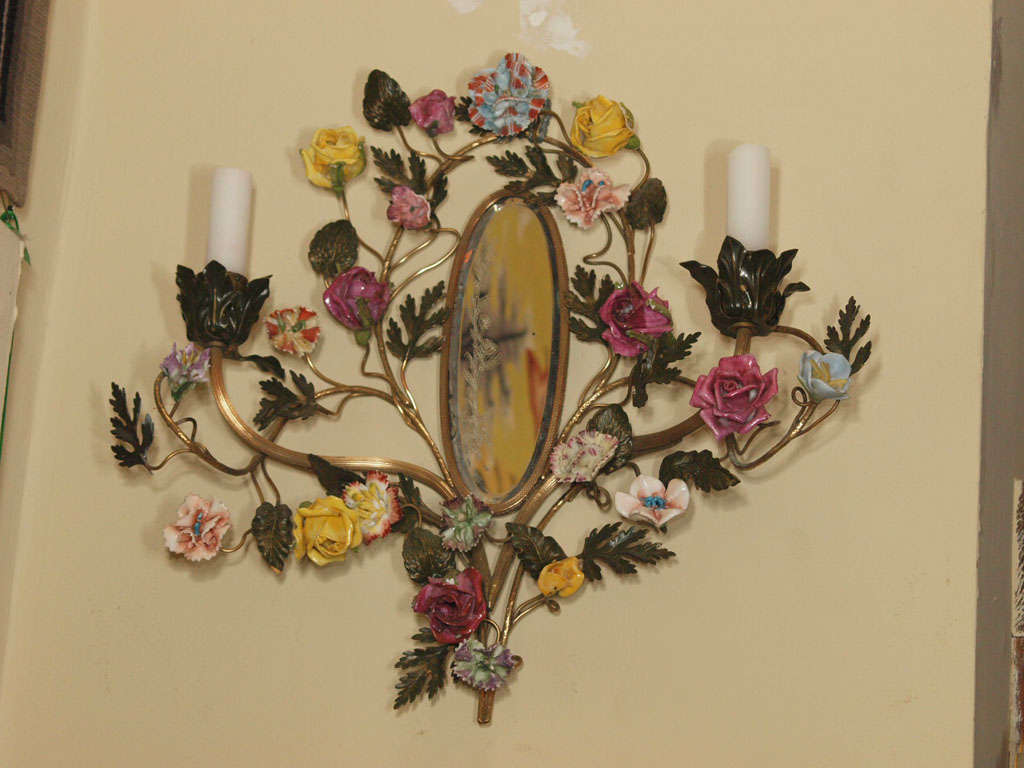 Pair of Antique French Porcelain Wall Sconces In Good Condition In New Orleans, LA