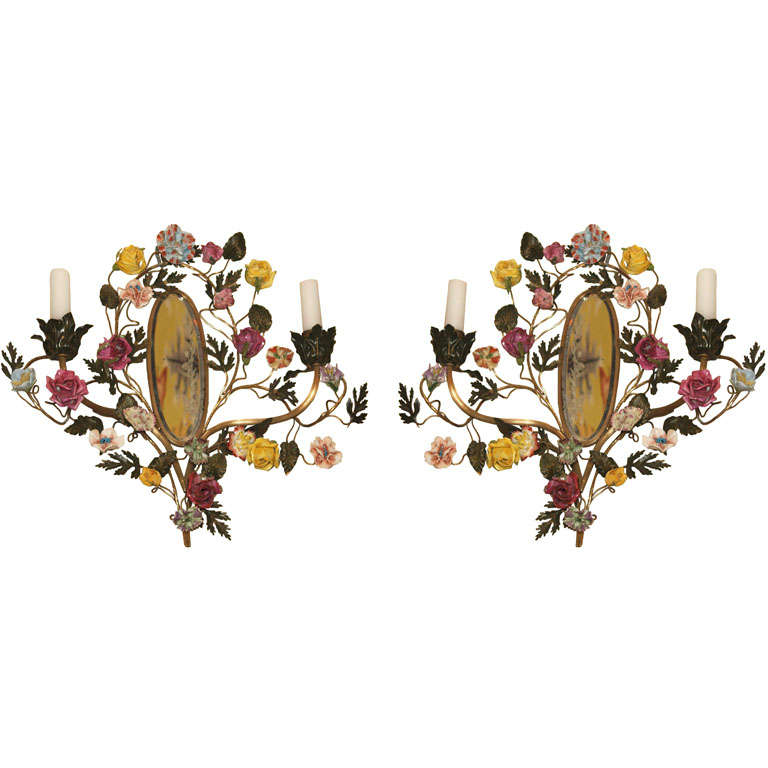 Pair of Antique French Porcelain Wall Sconces