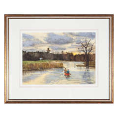 Webster, Larry, watercolor on paper, "Sunset Paddle"