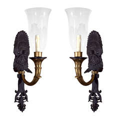 Pair Of Unusual  Bronze Hurricane Sconces