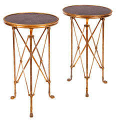 Pair of Gueridon Brass Tables with Marble Top