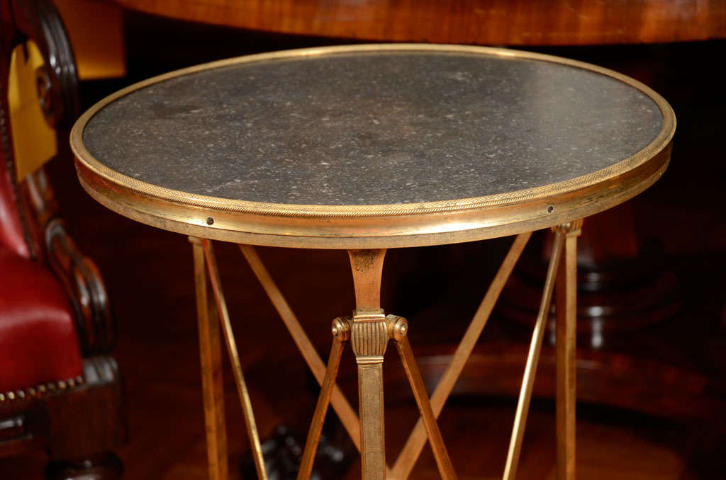 20th Century Pair of Gueridon Brass Tables with Marble Top