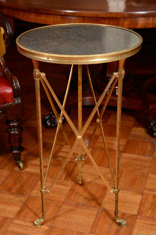 Pair of Gueridon Brass Tables with Marble Top 3