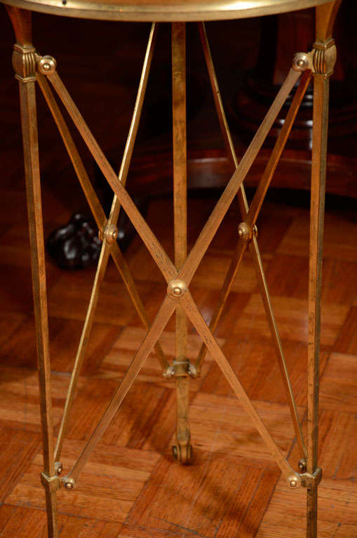 Pair of Gueridon Brass Tables with Marble Top 4